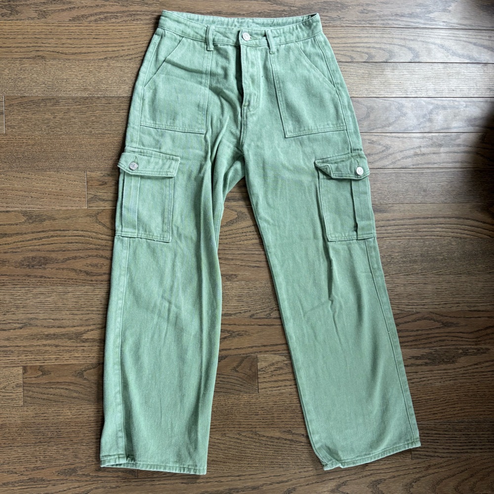 Cider Green Wide Leg Cargo Jeans